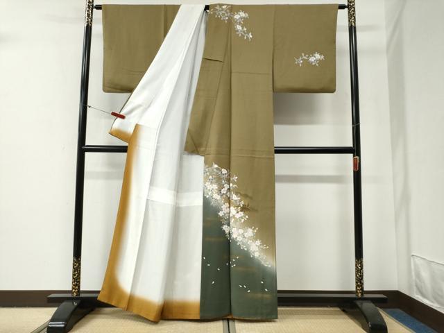 平和屋着物●史上初の女性友禅師 京都府伝統産業優秀技術者 京の名工 岡山武子 訪問着 風景枝花文 暈し染め 金彩 正絹 逸品 CABG0779yc