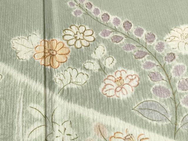 平和屋着物●中国三大刺繍 相良刺繍 訪問着 絞り 舞花文 金彩 正絹 逸品 CABG0791yc