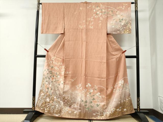 平和屋着物●訪問着 草花文 暈し染め 金彩 正絹 逸品 未使用 CABG0806yc