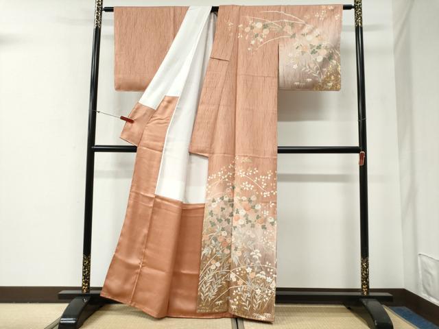 平和屋着物●訪問着 草花文 暈し染め 金彩 正絹 逸品 未使用 CABG0806yc