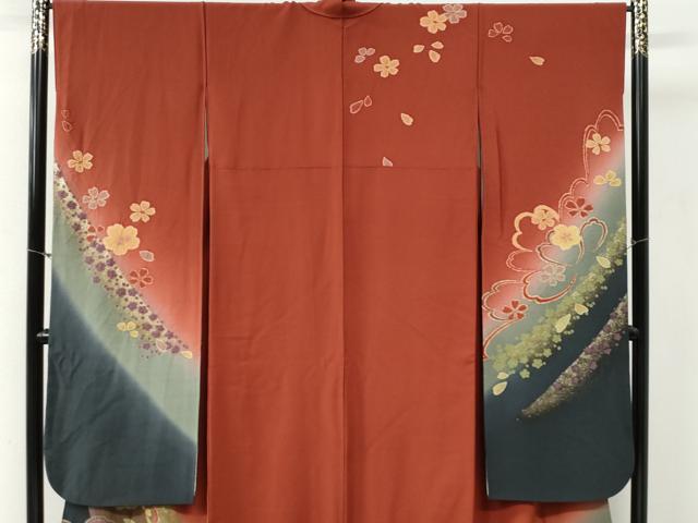 平和屋着物●豪華振袖 絞り 舞桜文 暈し染め 金彩 正絹 逸品 CABG0810yc