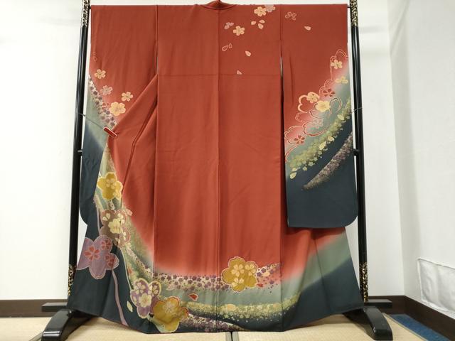 平和屋着物●豪華振袖 絞り 舞桜文 暈し染め 金彩 正絹 逸品 CABG0810yc