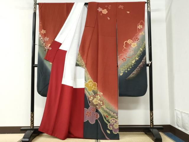 平和屋着物●豪華振袖 絞り 舞桜文 暈し染め 金彩 正絹 逸品 CABG0810yc