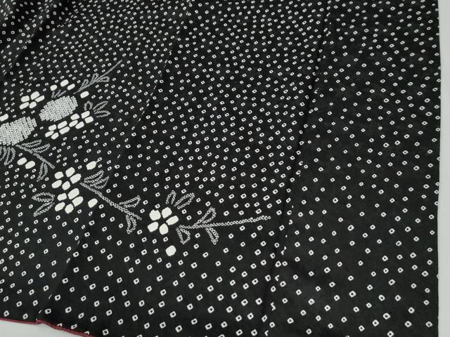 平和屋着物●訪問着 総絞り 枝花文 黒地 正絹 逸品 CABG0811yc