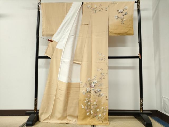 平和屋着物●訪問着 友禅 作家物 枝花文 暈し染め ロング丈 正絹 逸品 未使用 CABG0815yc