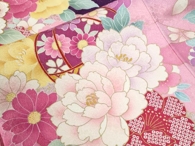 平和屋着物●豪華振袖 毬牡丹花文 ラメ糸 暈し染め 銀通し地 正絹 逸品 CABG0816yc