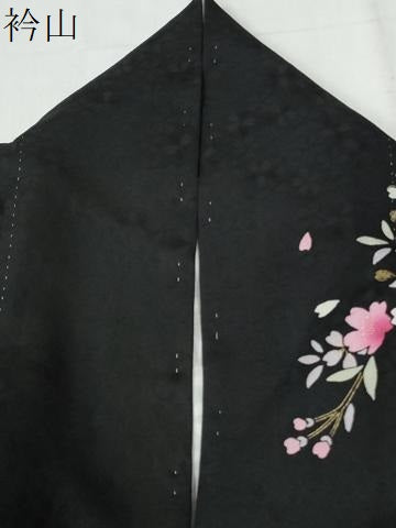 平和屋着物●豪華振袖 駒刺繍 舞桜文 暈し染め 黒地 金彩 正絹 逸品 CABG0825yc