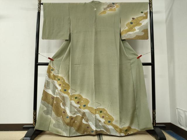 平和屋着物●訪問着 道長舞花文 暈し染め 御召縮緬 正絹 逸品 CABG0826yc