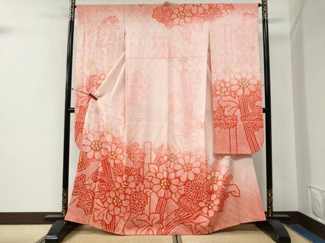 平和屋着物●豪華振袖 総絞り 舞花文 暈し染め 正絹 逸品 CABG0829yc