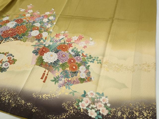 平和屋着物●豪華振袖・長襦袢セット 駒刺繍 十二単風 地紙花車文 暈し染め 金彩 正絹 逸品 CABG0831yc