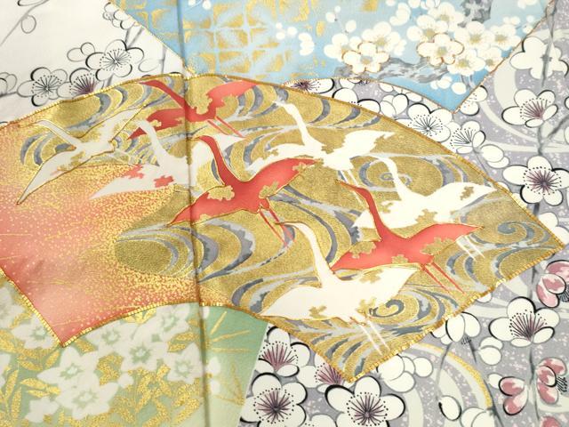 平和屋着物●豪華振袖・長襦袢セット 駒刺繍 地紙流水花文 金彩 正絹 逸品 CABG0832yc
