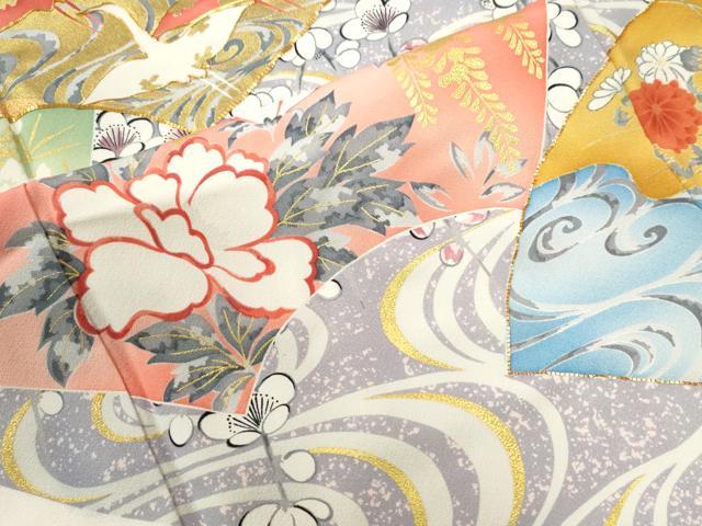 平和屋着物●豪華振袖・長襦袢セット 駒刺繍 地紙流水花文 金彩 正絹 逸品 CABG0832yc