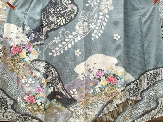 平和屋着物●豪華振袖・長襦袢セット 絞り 刺繍 唐子牡丹花車文 暈し染め 金彩 正絹 逸品 未使用 CABG0835yc