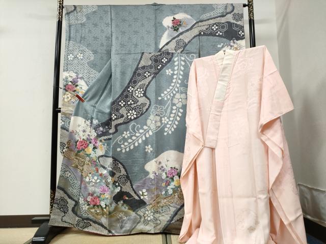 平和屋着物●豪華振袖・長襦袢セット 絞り 刺繍 唐子牡丹花車文 暈し染め 金彩 正絹 逸品 未使用 CABG0835yc