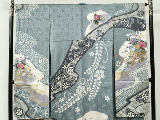 平和屋着物●豪華振袖・長襦袢セット 絞り 刺繍 唐子牡丹花車文 暈し染め 金彩 正絹 逸品 未使用 CABG0835yc