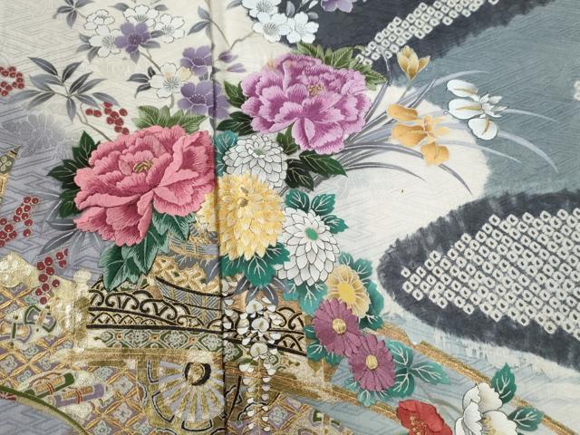 平和屋着物●豪華振袖・長襦袢セット 絞り 刺繍 唐子牡丹花車文 暈し染め 金彩 正絹 逸品 未使用 CABG0835yc