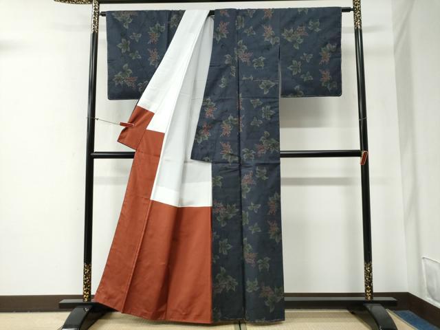 平和屋着物●本場大島紬 7マルキ 泥染め 枝花文 竹山保弘作 証紙付き 正絹 逸品 未使用 CABG0852yc