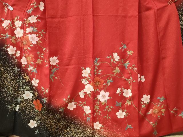 平和屋着物●豪華振袖 舞桜文 暈し染め 金通し地 正絹 逸品 CABG0857yc