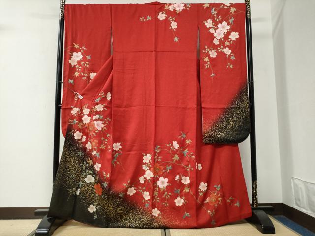 平和屋着物●豪華振袖 舞桜文 暈し染め 金通し地 正絹 逸品 CABG0857yc