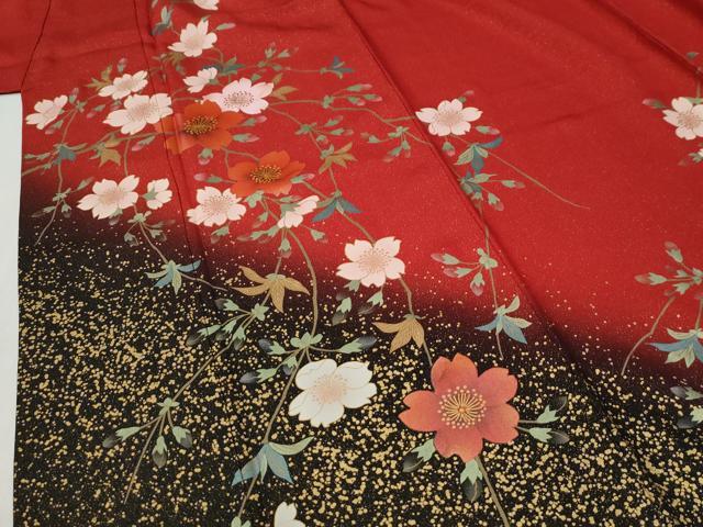 平和屋着物●豪華振袖 舞桜文 暈し染め 金通し地 正絹 逸品 CABG0857yc
