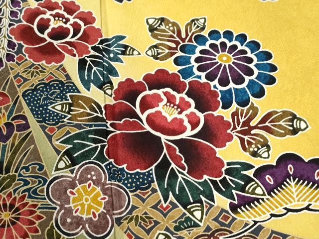 平和屋着物●豪華振袖 型染め 鬘帯松竹梅鴛鴦花文 暈し染め 京都きもの友禅扱い 正絹 逸品 CABG0858yc