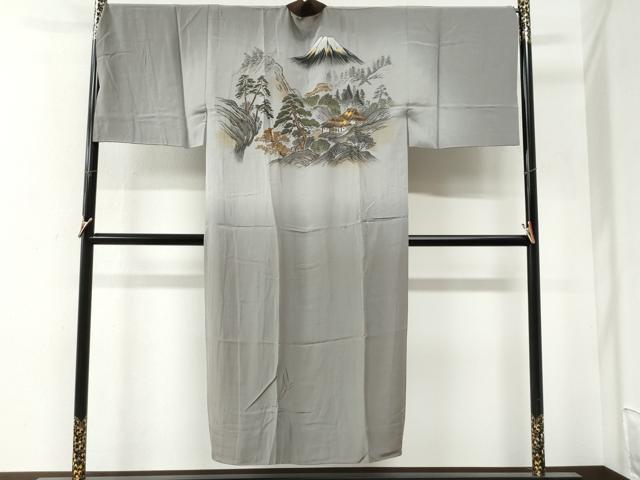 平和屋着物●男性 長襦袢 無双仕立て 手描き 遠山風景文 暈し染め 金彩 正絹 逸品 CABG0864yc