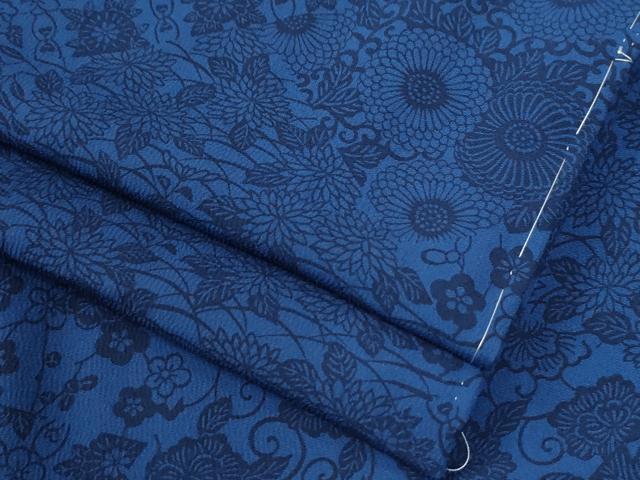 平和屋着物●上質な小紋 藍 型染め 菊花唐草文 正絹 逸品 未使用 CABG0868yc