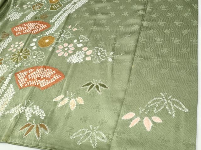 平和屋着物●訪問着 駒刺繍 地紙笹花文 金彩 正絹 逸品 CABG0871yc