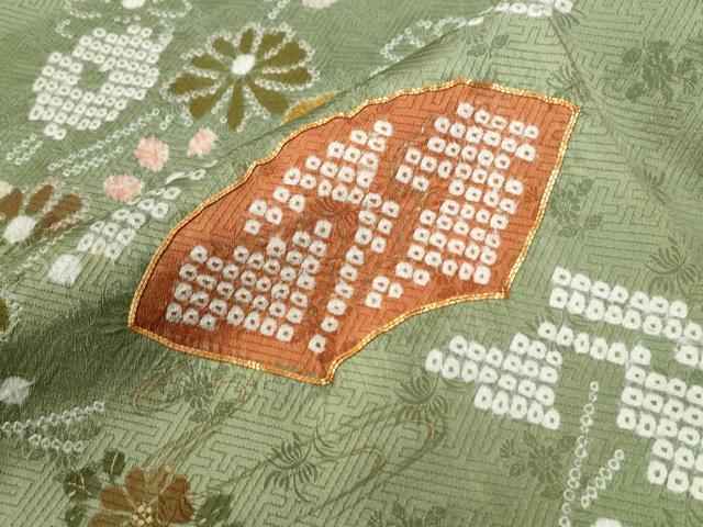 平和屋着物●訪問着 駒刺繍 地紙笹花文 金彩 正絹 逸品 CABG0871yc