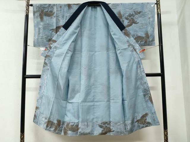 平和屋着物●男性 長襦袢 袷 手描き 鷹 さが美扱い 正絹 逸品 未使用 CABG0878yc