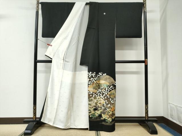 平和屋着物●豪華黒留袖 十二単 地紙竜田川休み鳥花車文 友紀本金箔 正絹 逸品 CABG0886yc