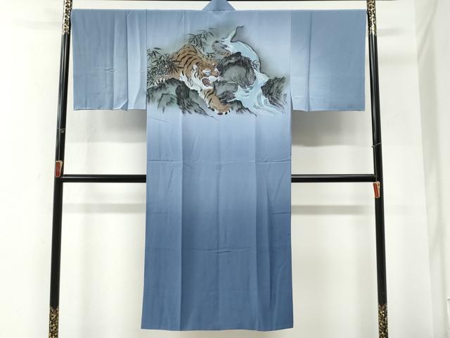 平和屋着物○男性 長襦袢 袷 手描き 虎 瓢箪 暈し染め 金彩 正絹 逸品