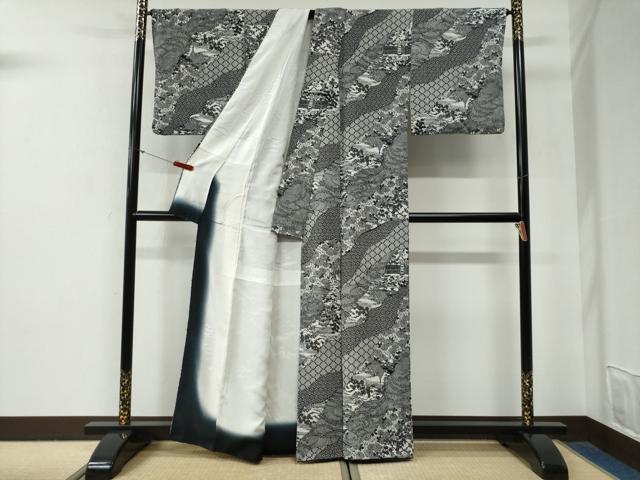 平和屋着物●上質な小紋 型染め 立波吉祥風景文 正絹 逸品 CABG0890yc
