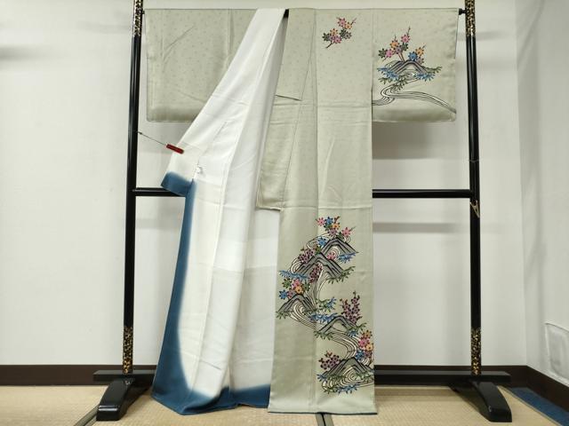 平和屋着物●本場琉球紅型 訪問着 竜田川笹梅文 正絹 逸品 未使用 CABG0893yc