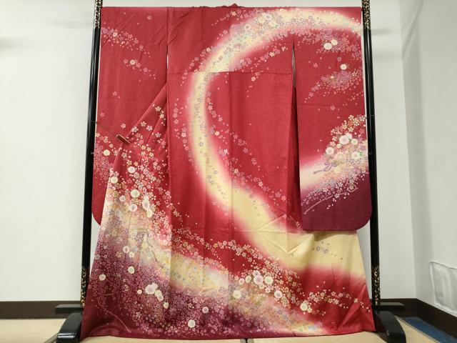 平和屋着物●豪華振袖 絞り 舞花文 暈し染め 金通し地 正絹 逸品 CABG0898yc