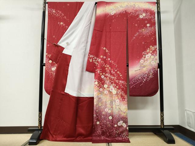 平和屋着物●豪華振袖 絞り 舞花文 暈し染め 金通し地 正絹 逸品 CABG0898yc