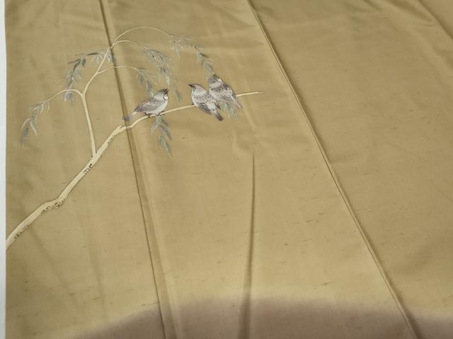 平和屋着物●石川県指定無形文化財 牛首紬 白山工房 手織り 色留訪問着 雀 正絹 逸品 CABG0899yc