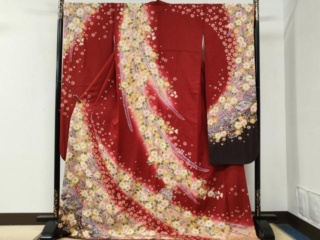 平和屋着物●豪華振袖 辻が花 絞り 暈し染め 金通し地 正絹 逸品 CABG0902yc