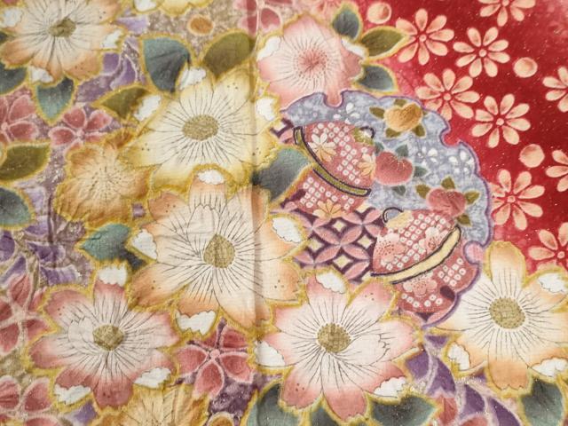 平和屋着物●豪華振袖 辻が花 絞り 暈し染め 金通し地 正絹 逸品 CABG0902yc