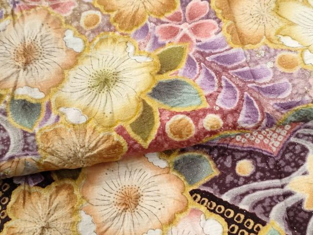 平和屋着物●豪華振袖 辻が花 絞り 暈し染め 金通し地 正絹 逸品 CABG0902yc