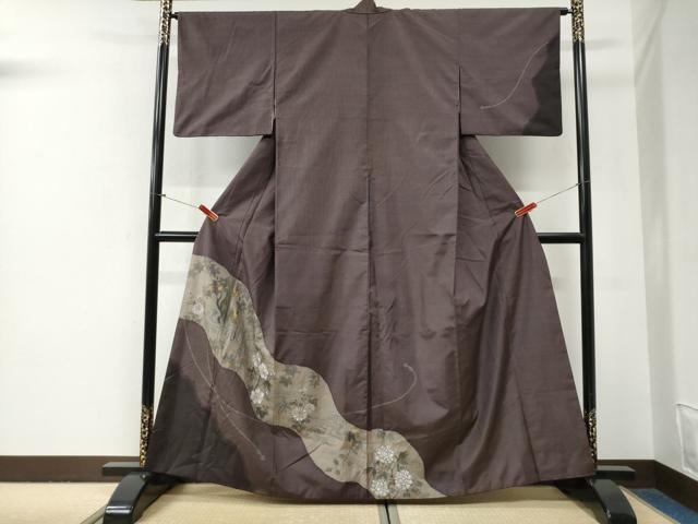 平和屋着物●訪問着 本場大島紬 竜田川花文 金彩 正絹 逸品 CABG0905yc