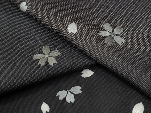 平和屋着物●訪問着 本場大島紬 総刺繍 舞桜文 正絹 逸品 CABG0908yc