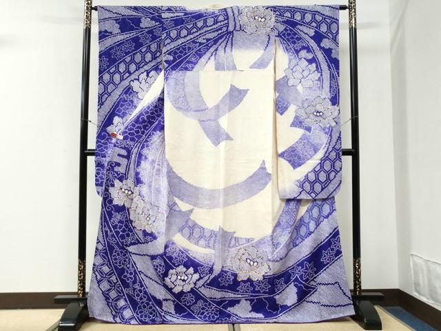 平和屋着物●豪華振袖 総絞り 駒刺繍 束ね熨斗吉祥牡丹花文 暈し染め 正絹 逸品 未使用 CABG0910yc