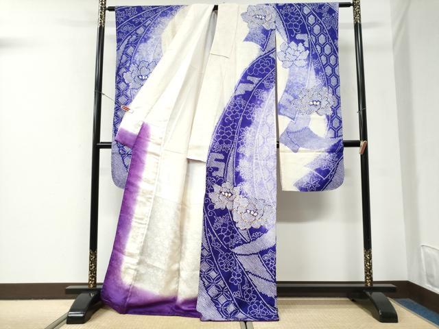 平和屋着物●豪華振袖 総絞り 駒刺繍 束ね熨斗吉祥牡丹花文 暈し染め 正絹 逸品 未使用 CABG0910yc