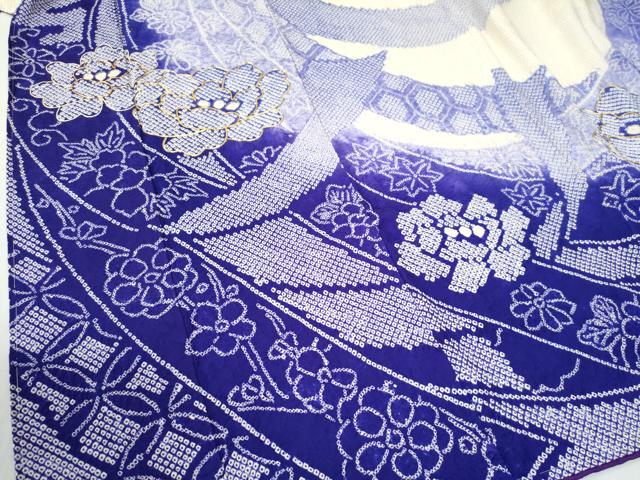 平和屋着物●豪華振袖 総絞り 駒刺繍 束ね熨斗吉祥牡丹花文 暈し染め 正絹 逸品 未使用 CABG0910yc