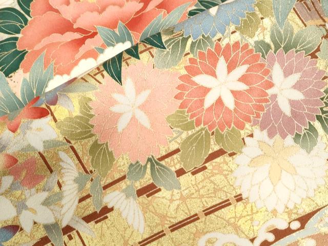 平和屋着物●豪華振袖 立波牡丹花文 暈し染め 金彩 正絹 逸品 CABG0911yc