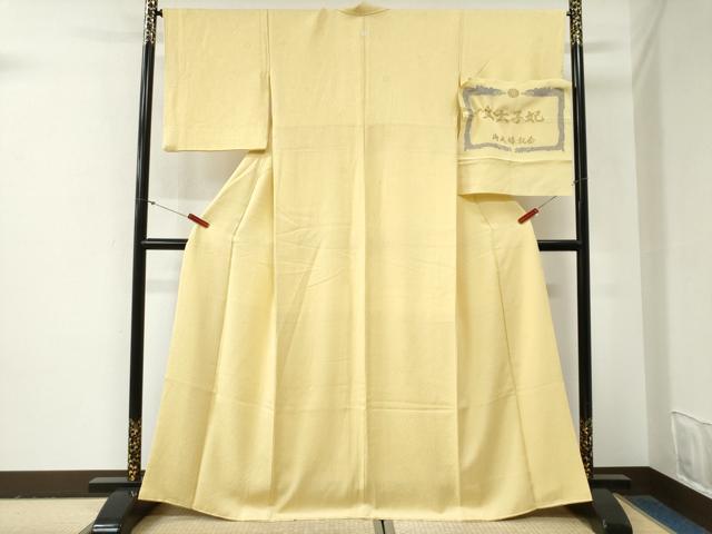 平和屋着物●上質な色無地 菊地紋 淡黄色 反端付き 正絹 逸品 CABG0916yc