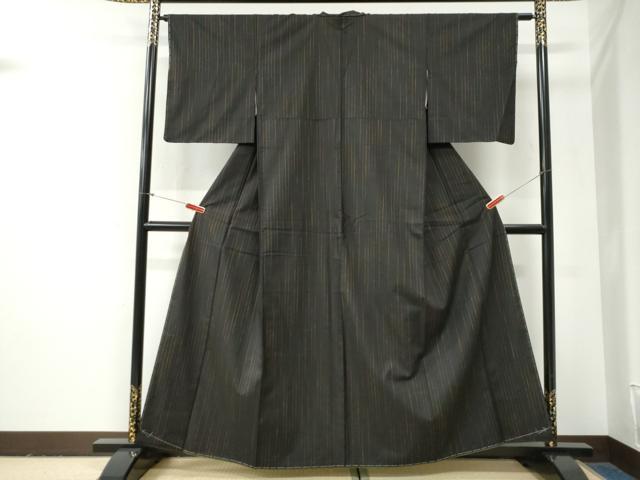 平和屋着物●上質な紬 縞 黒地 正絹 逸品 未使用 CABG0917yc