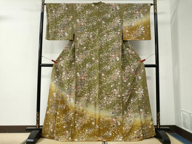 平和屋着物●訪問着 草花文 暈し染め 金彩 正絹 逸品 未使用 CABG0921yc