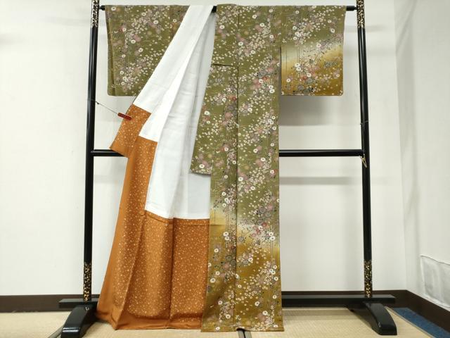 平和屋着物●訪問着 草花文 暈し染め 金彩 正絹 逸品 未使用 CABG0921yc